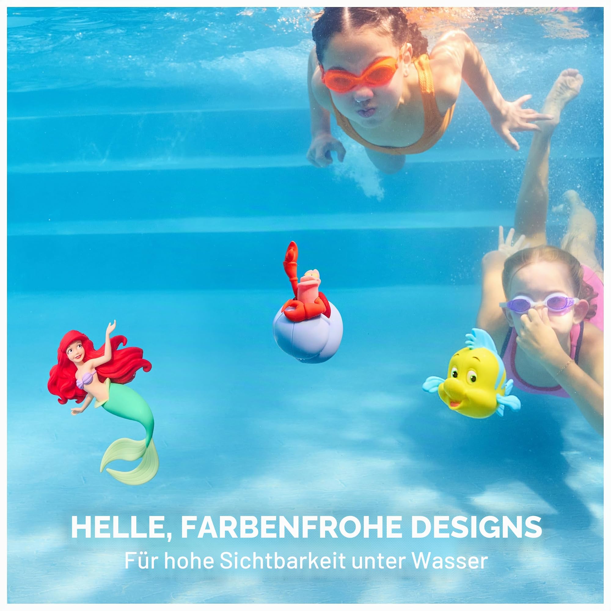 SwimWays Disney Die kleine Meerjungfrau Tauchfiguren, Poolspielzeug, 3er-Pack, ab 5 Jahren | Gewichtete wasserdichte Figuren sinken und fördern aktives Sommerspiel; baut Schwimmvertrauen mit Tauchspielen und Rennen auf
