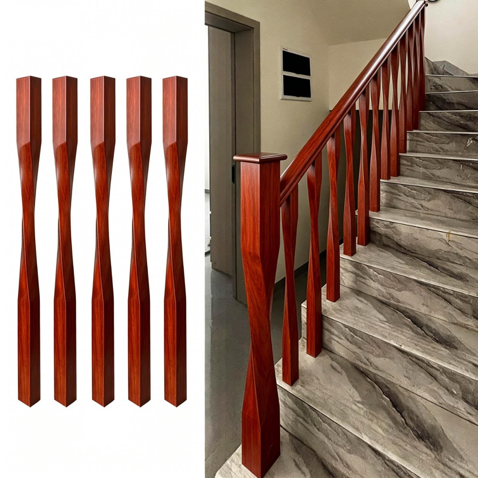 JFBLSD Solid Wood Stair Balusters, Indoor Stair Railing Spindles Contemporary Staircase Spindles Bundles Handrail Parts for Contemporary Home Décor(Red,5Pcs)
