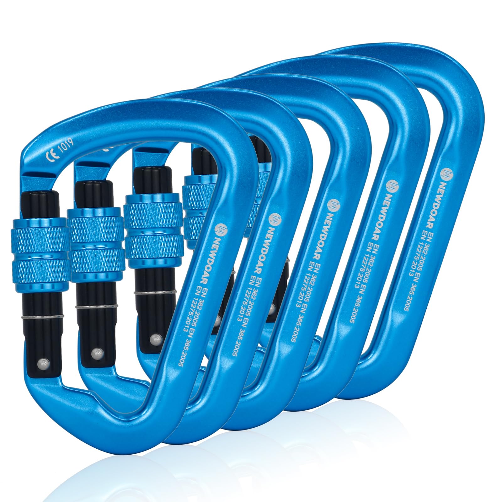 NewDoar 30KN CE Certified Climbing Carabiner Professional Heavy Duty D Screwgate Clip Locking Carabiner Clips for Rock Climbing,Rappelling,Rescue,Mountaineering,Rappelling(Blue/5pcs)