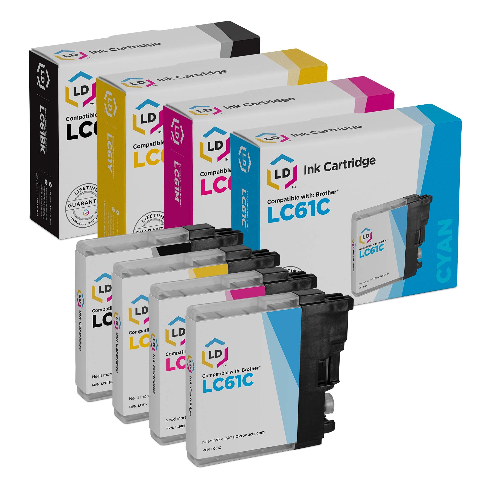LD Products Compatible Ink Cartridge Replacement for Brother LC61 Series (Black, Cyan, Magenta, Yellow, 4-Pack) Compatible with Brother DCP-165c DCP-