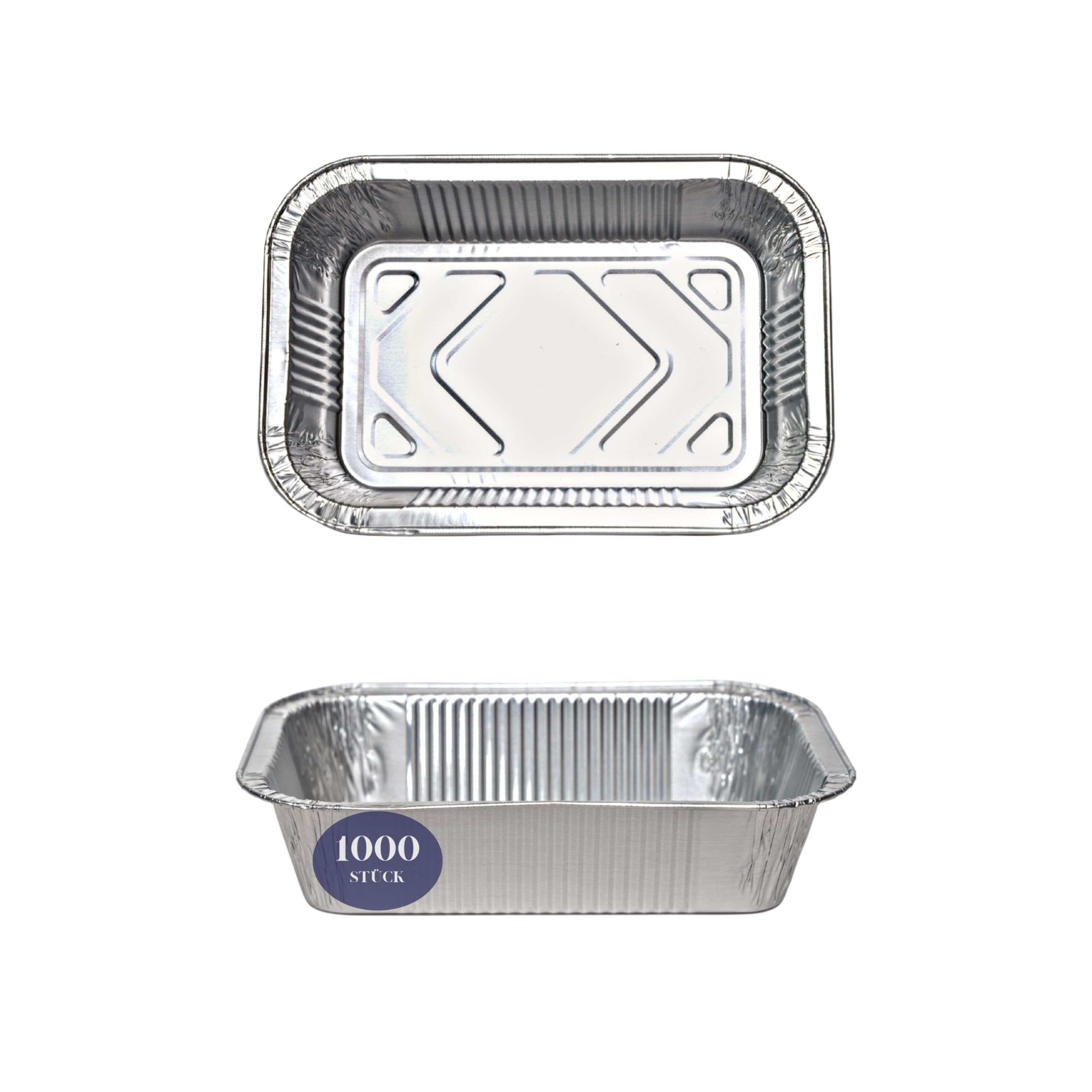Inoverse 1000 bandejas de aluminio con tapa de 887 ml – 21,7 x 11,2 x 5,4 cm bandejas de aluminio para barbacoa y goteo para barbacoa, cocina y horneado – bandejas desechables para recoger grasa