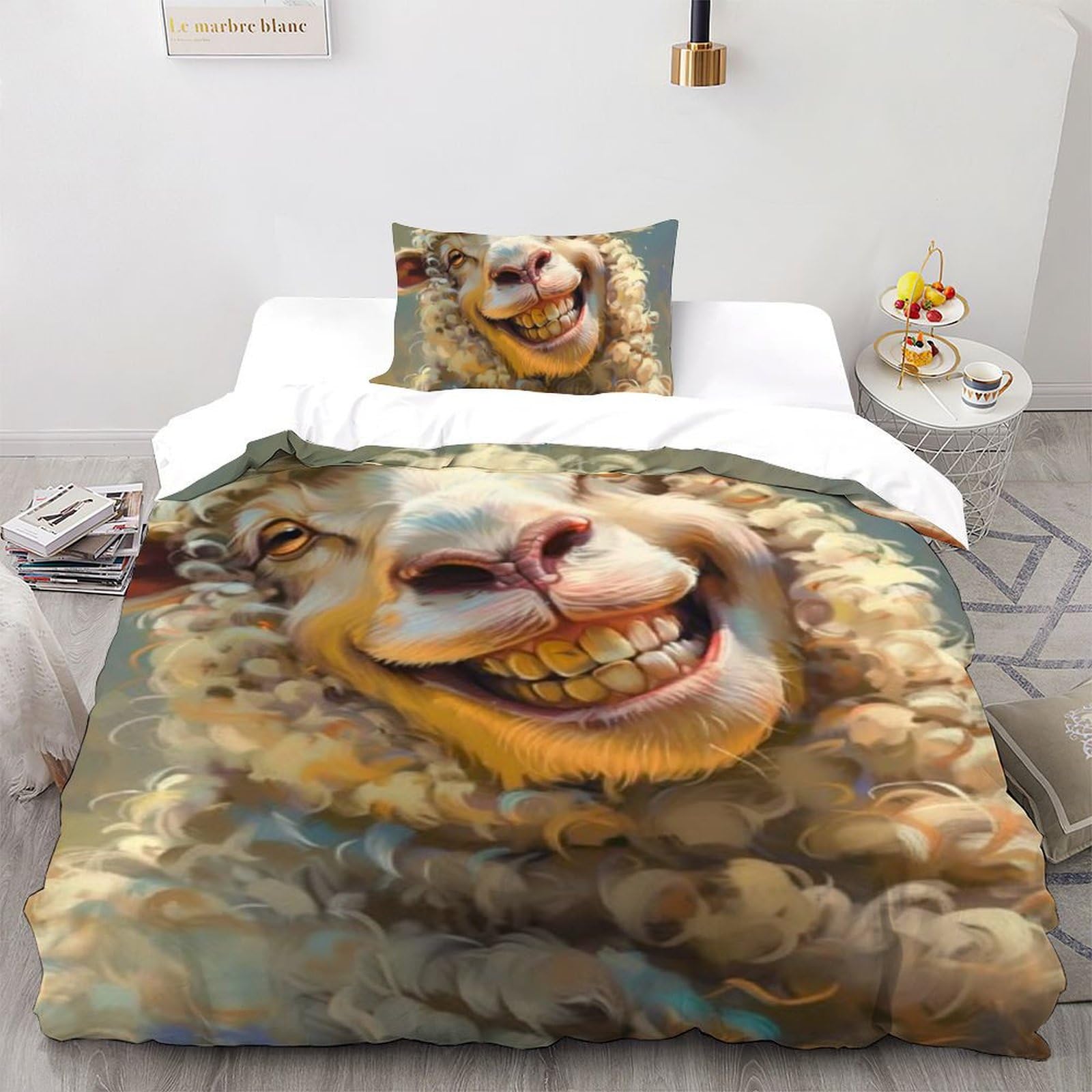 Housse de couette single mouton souriant 135x200 pour embellir la chambre d'enfant