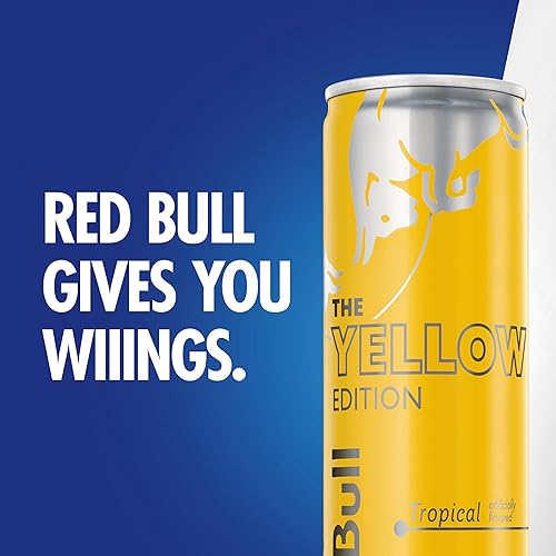 Vista 76 de Red Bull Yellow Edition - Bebida energética tropical, con 80 mg de cafeína más taurina y vitaminas B, 8.4 onzas líquidas, paquete de 24 latas