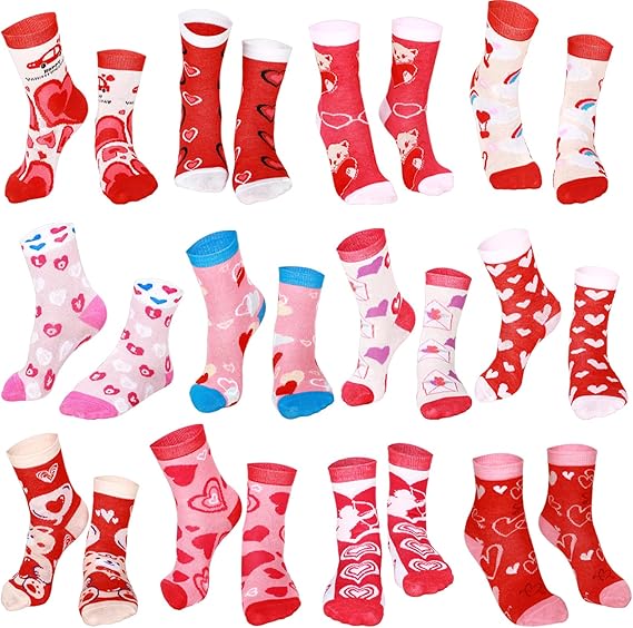 Shinymoon 12 Pairs Kids Valentine's Day Socks Valentine Crew Socks for Children Boys Girls Novelty Crazy Gifts