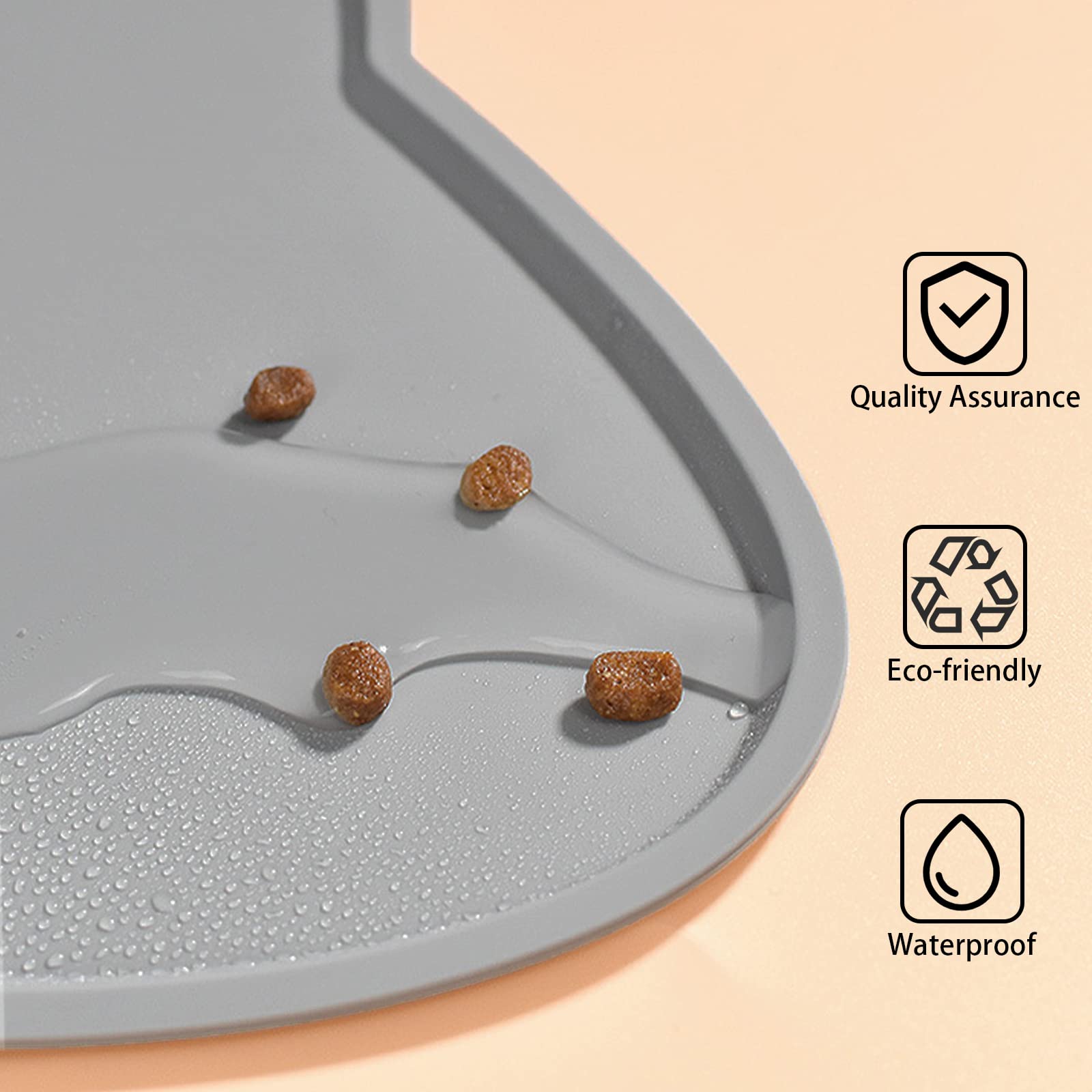 Tappetino Ciotola Cani e Gatti, Antiscivolo Silicone Tappetini Cibo Tappetino Sottociotola Impermeabile (52X30cm, Grigio Scuro)