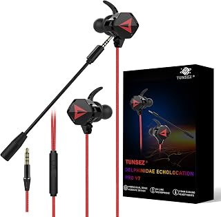 HiFi Wired Earbuds, Gaming Earbuds, PRO Gaming Ear Buds Wired, in-Ear Monitor Buds, Low-Profile 90° Plug, 3.5mm Plug, Built-in Microphone, Multi-Function Button, PC, Mobile (Red)