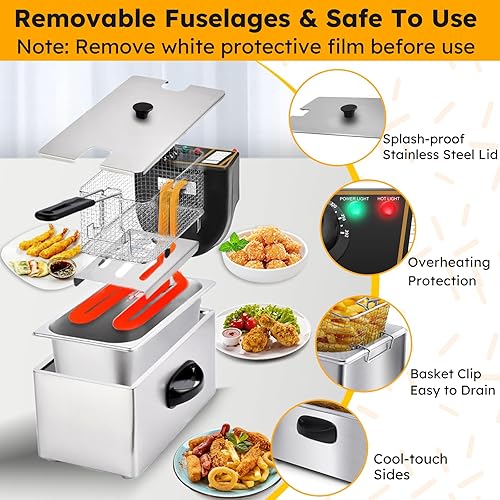 Miniatura 4 de Hwenai Freidora profunda, freidora eléctrica de 4.2 cuartos de galón con cesta y tapa, freidora de aceite de 1650 W con control de temperatura