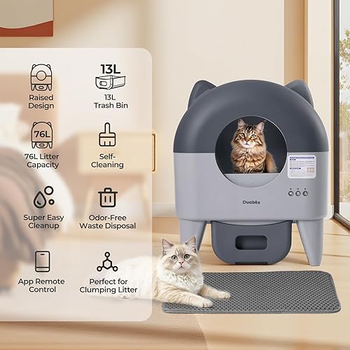 Miniatura 2 de Caja de arena autolimpiante automática autolimpieza extra grande para varios gatos, controlada por aplicación con sensores inteligentes, sin olor,