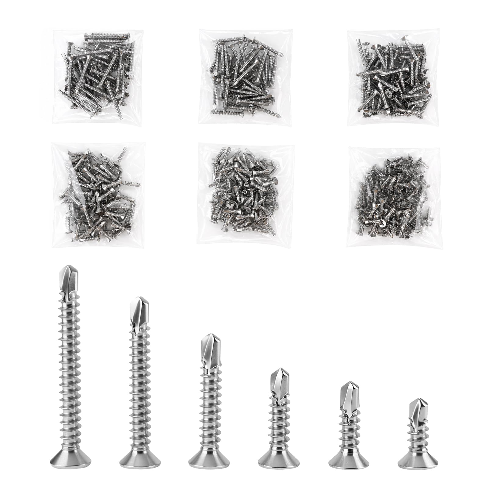 360PCS M4.2 Self Drilling Screws,410 Stainless Steel,6 Lengths