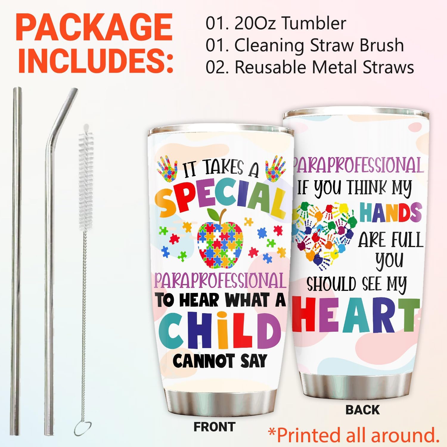 Paraprofessional Tumbler Stainless Steel 20oz, Paraprofessional Appreciation Gifts Bulk for Women Men, Teacher Assistant Aide Para Gifts from Student Teacher, Best Paraeducator Must Have