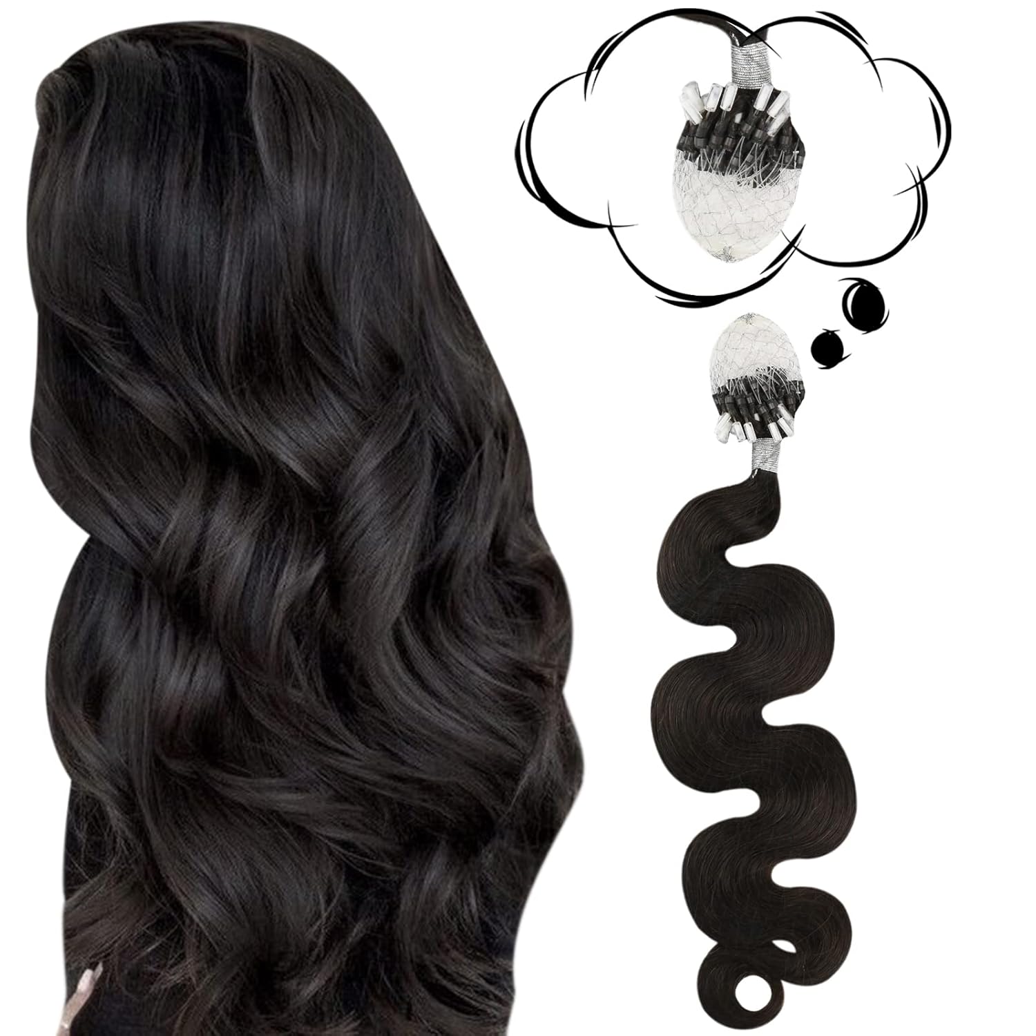 Moresoo Wavy Micro Loop Hair Extensions Dark Brown 16 Inch