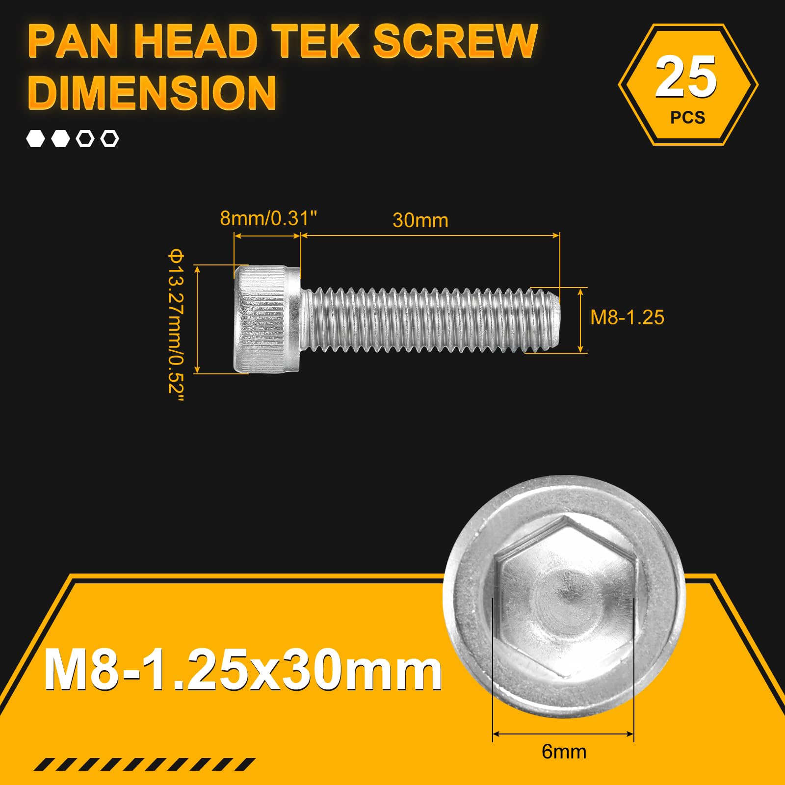 DTGN M8-1.25x30 Socket Head Cap Screws Bolts, 25Pack, Good for Road Bicycle Mountain Bike, Auto, Motorcycle - Image 2