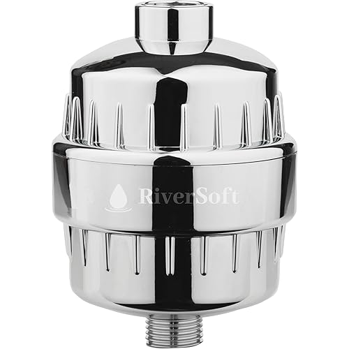 RiverSoft SF-15 PRO High Output Shower Filter for Hard Water with 15 Stage, Removes Chlorine and Fluoride and Improves Hair, Prevents Dry Skin (Chrome)