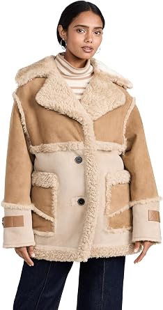 Shoreditch Ski Club Womens Reva Shearling Coat, Camel & Sand, Tan, S