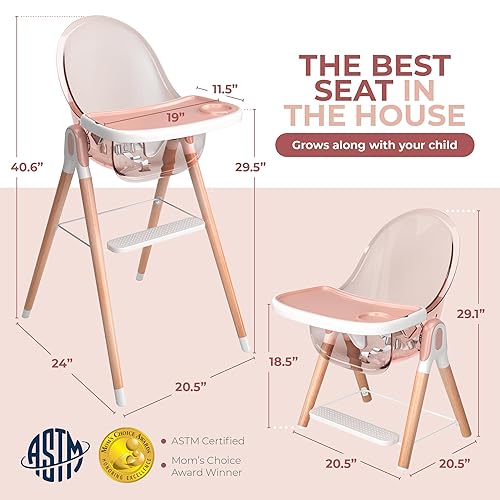 Miniatura 5 de Children of Design Trona alta de lujo 6 en 1 para bebés y niños pequeños silla alta moderna segura y compacta fácil de limpiar bandeja extraíble