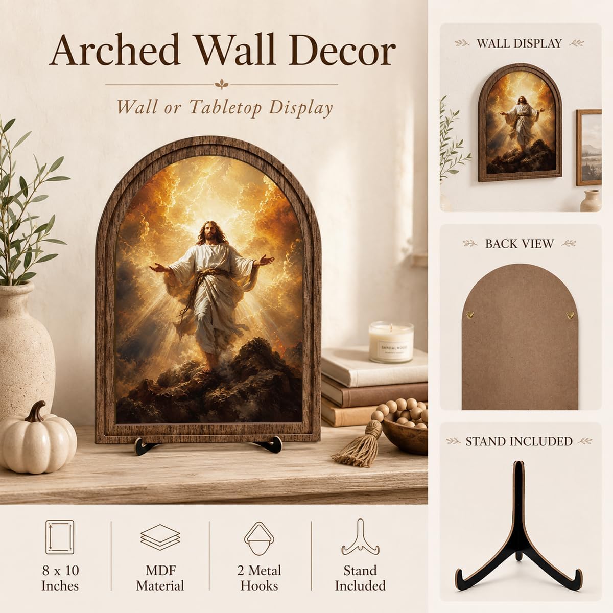 Christian Jesus Wall Decor, Arched Religious Table Art, Faith Gift, 8"×10" image 4