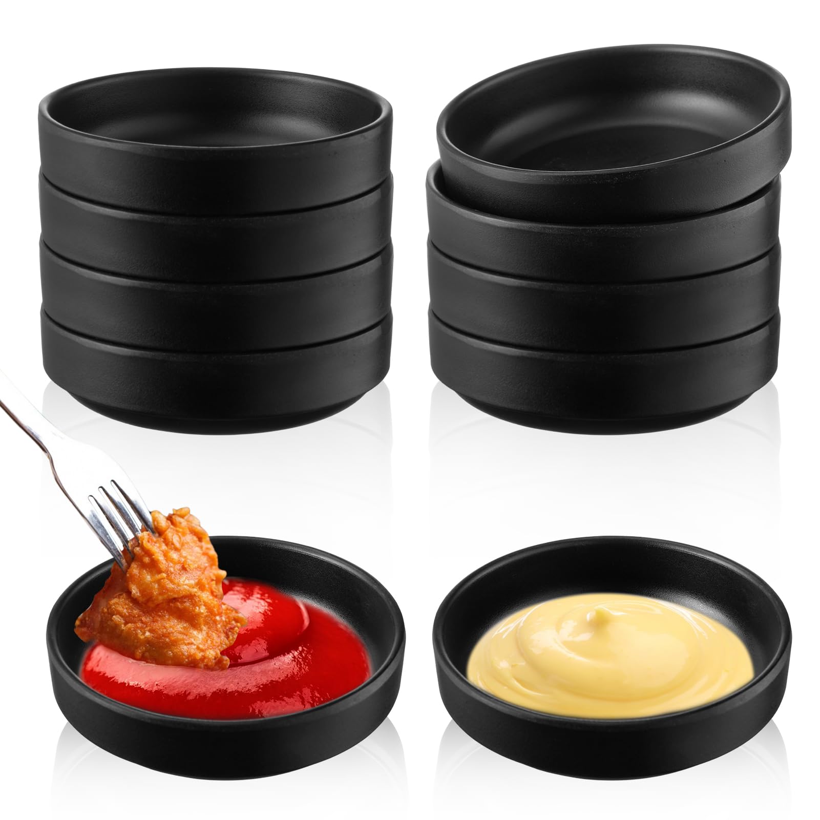 10 Stück Dipschalen Set, Dip Schälchen Set Schwarz 8,7 x 2,5 cm Melamin Rund Kleine Schalen Saucenschälchen Stapelbar für Sushi Sojasauce Ketchup Gewürze Snack BBQ, Schwarz