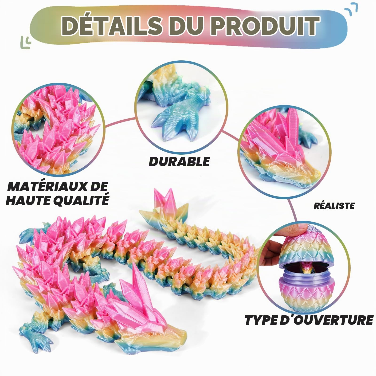 œuf Dragon 3d Bureau Voiture Œuf Dragon Imprimé 3D - Décoration Bureau Voiture - Jouet Mystérieux Pâques - Dragon Rouge Rayonnant Oeuf De Dragon