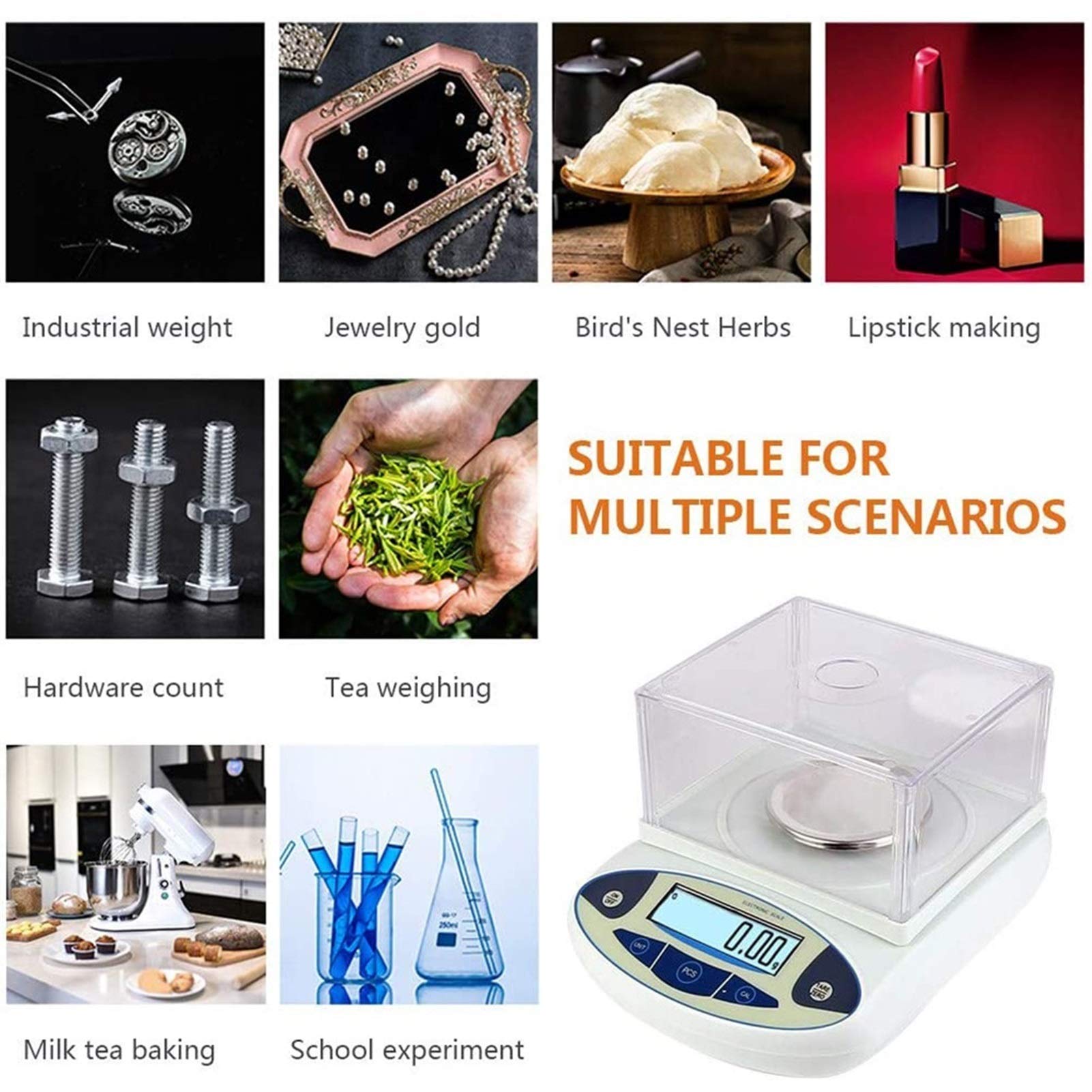 0.001g 0.01g Bilancia da Laboratorio di precisione Bilancia analitica di precisione Bilancia Elettronica con Parabrezza Bilancia scientifica per Gioielli digitali
