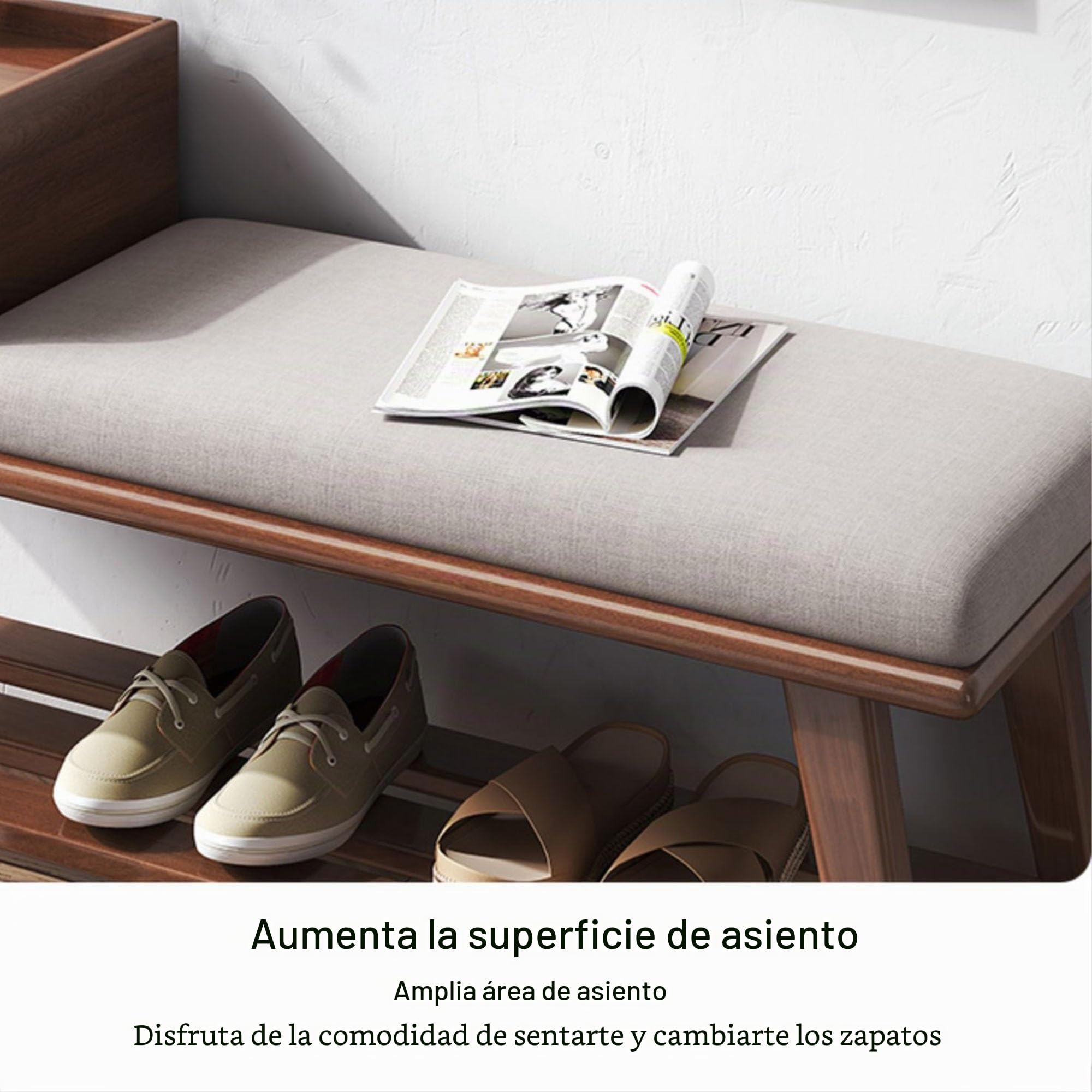 Zapatero Entrada Recibidor Banco Zapatero con Asiento Banco Almacenaje Banco Pie de Cama Banqueta Dormitorio Mueble Zapatero con Asiento para Sala de Estar Pasill Guardarropas(Wood Color)