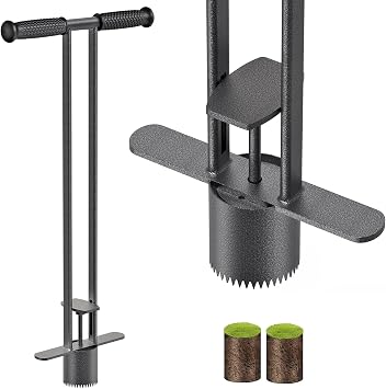 Dolibest Sod Plugger, Bulb Planter Tool with Non-Slip Grip Handle. Turf Cutter and Grass Plugger Tool with Dual Pedals, Sharp Serrations, Perfect for Zoysia, Bermuda and More Upgrade