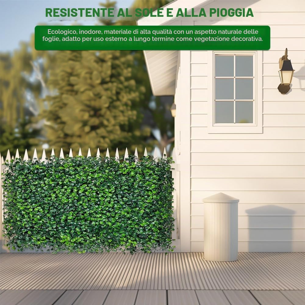 6 pannelli di siepe artificiali, 40 x 60 cm, in bosso verde scuro, recinzione per la privacy, per interni ed esterni, decorazione da giardino, sfondo per matrimoni, copertura per balcone