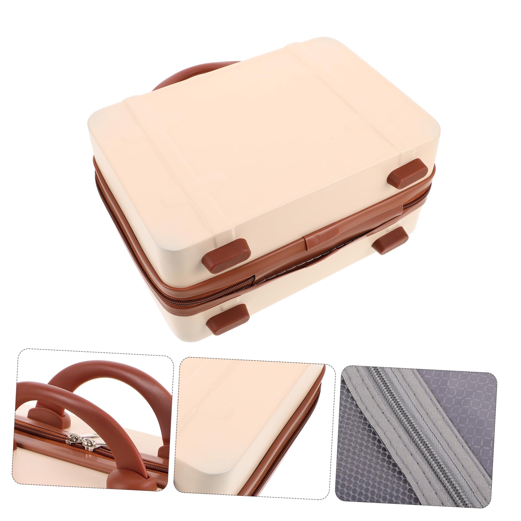 Maleta de Maquillaje Retro de Mano 14 Pulgadas Abs Beige | Interior Varios Compartimentos, para Viaje y Uso Diario, Diseño Vintage Inspirado
