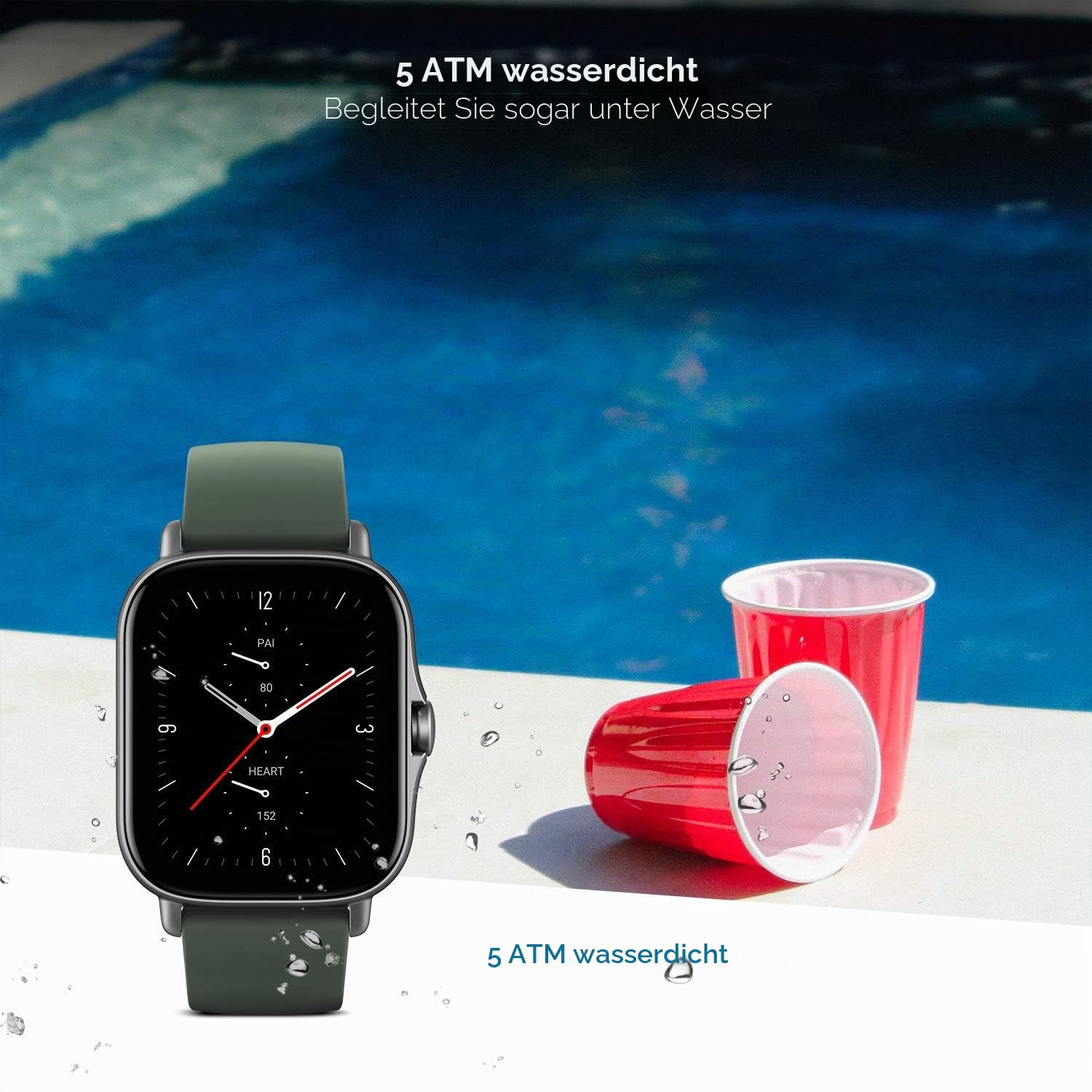 Amazfit Smartwatch GTS 2e GPS 1,65''Aktivitätstracker für Fitness und Gesundheit mit 90 Sportmodi, 14 Tagen Akkulaufzeit, Überwachung von SpO2, Herzfrequenz, Schlaf, Stress für Herren Damen (Grün)