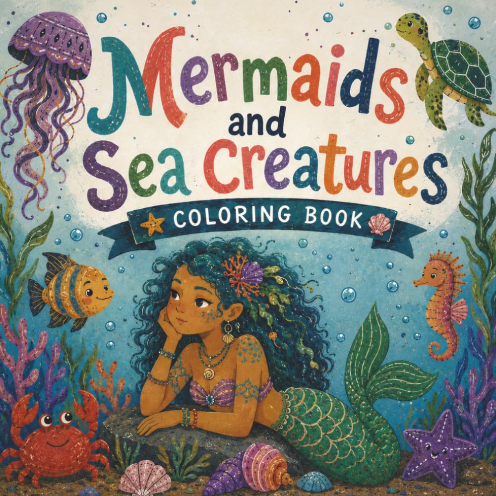 Mermaids and Sea Creatures: A Magical Ocean Coloring Book for Kids and Adults Featuring Cute Mermaids, Dolphins, Turtles, Seahorses, and Underwater Fantasy Adventures
