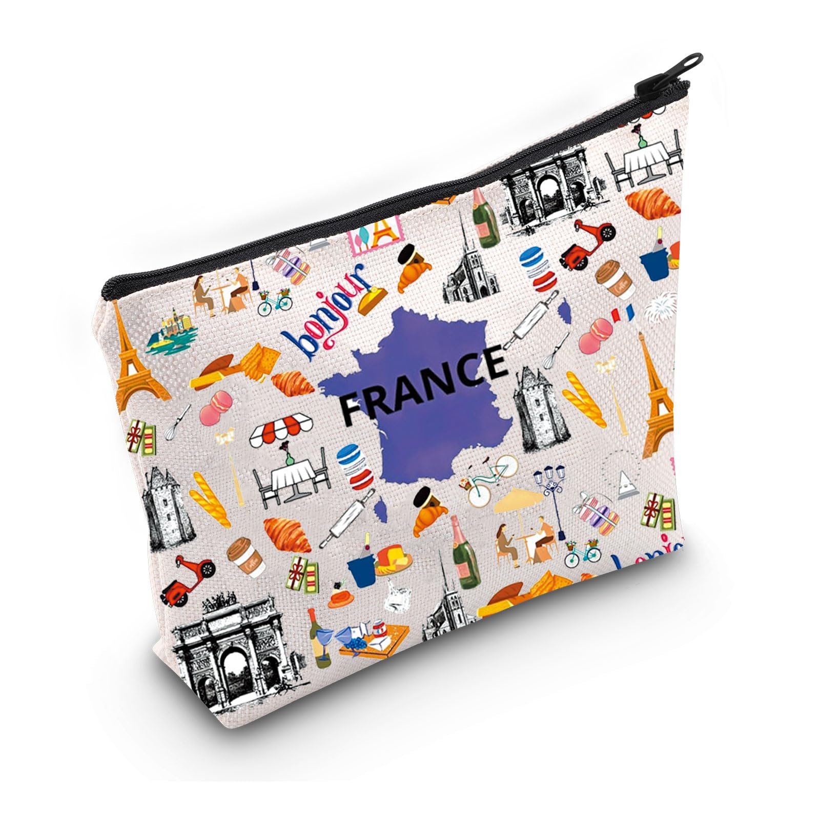 France Travel Traveling Gift France Icons Makeup Bag France Trip Vacation Cosmetic Bag France Souvenir Gift (France Icons Bag)