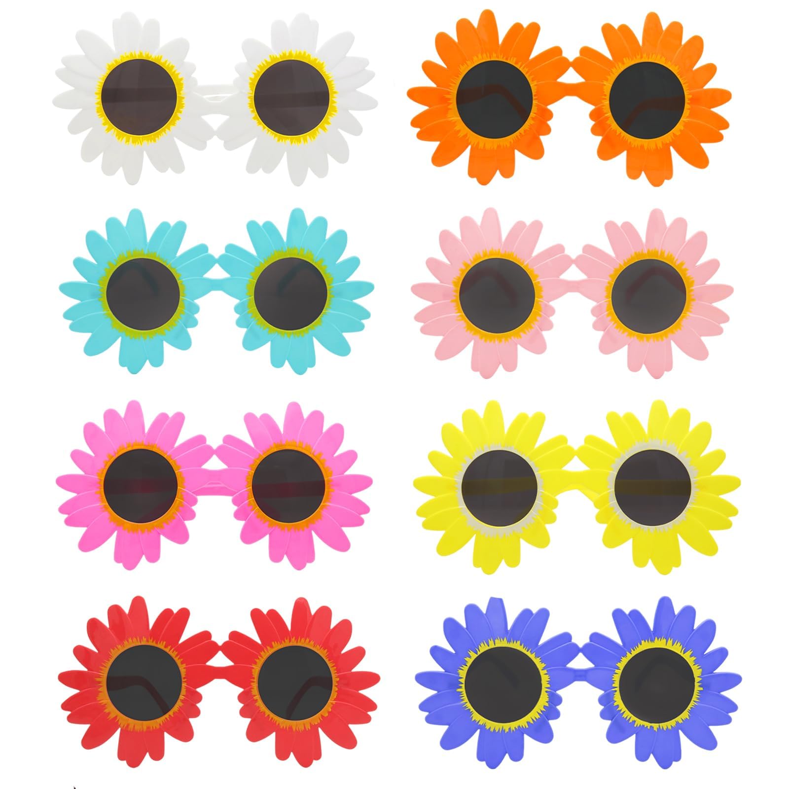FUIPVGI 8 Stück Sonnenblumen-Brillen Blume Kinder-Sonnenbrille, Hawaii-Sonnenbrille, lustige Blumen-Brillen, Party-Sonnenbrille, Motto-Party, Foto-Requisiten für Kinder und Erwachsene (mehrfarbig)