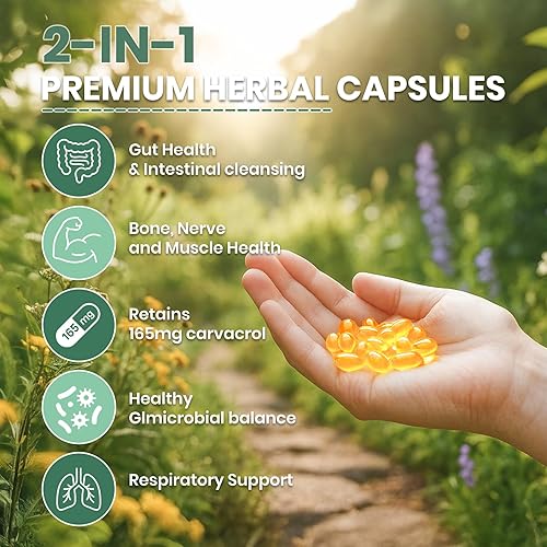 Miniatura 5 de Aceite de cápsulas blandas de orégano, aceite de orégano con aceite de semilla negra, apoyo inmunológico y antioxidante, Carvacrol de alta potencia,