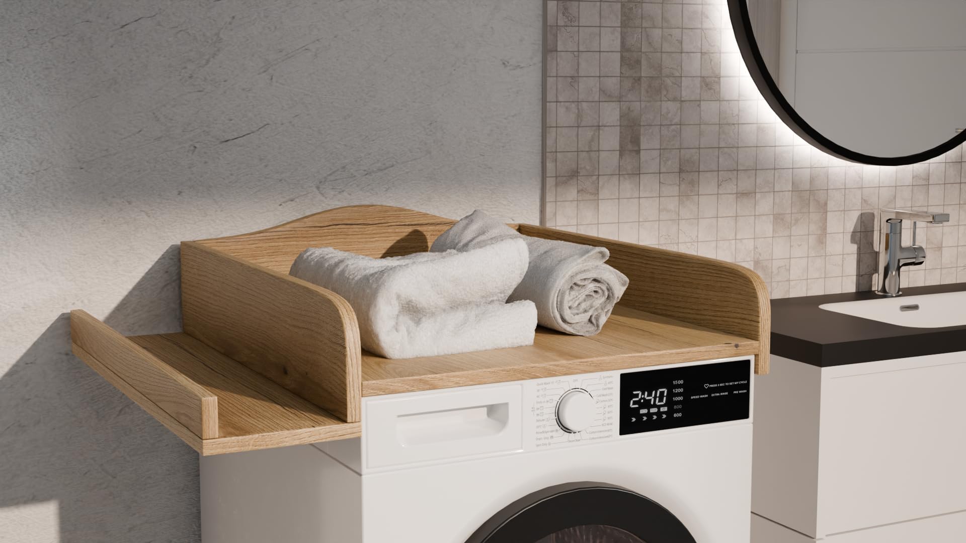 Plan à langer pour machine à laver - Matelas à langer 60x70 cm - Panneau de bois laminé - Évoquer le chêne - 82x72x10 cm - Plan à langer sûr & peu encombrant
