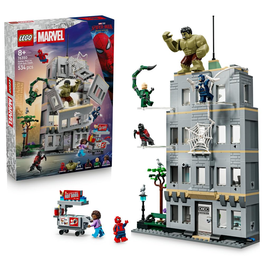 LEGO | Marvel Epickie starcie: Spider-Man kontra Hulk 76350 | Zabawka dla 8-latka, 6 postaci Marvel z filmu, prezent dla fana Spider-Mana, zestaw klocków dla dzieci, 534 elementy