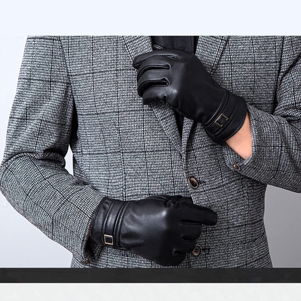 Gorro térmico Guantes de Cuero for Hombre Pantalla táctil Forro Polar Piel Oveja Negro ML XL