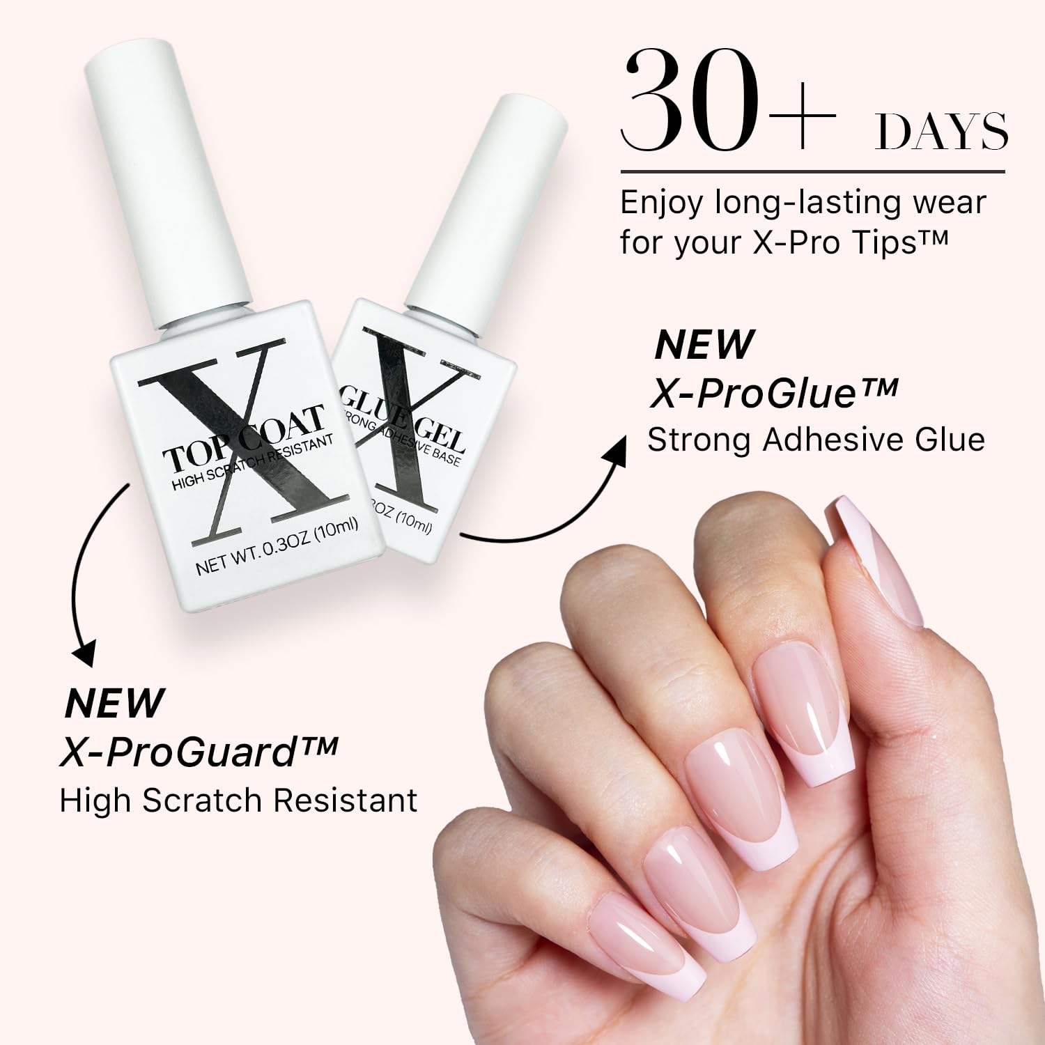 SXC Cosmetics French Tip Press On Nails - Skin Tone Nude and Color Series, Short Coffin X-Pro Tips Starter Kit ST119KIT