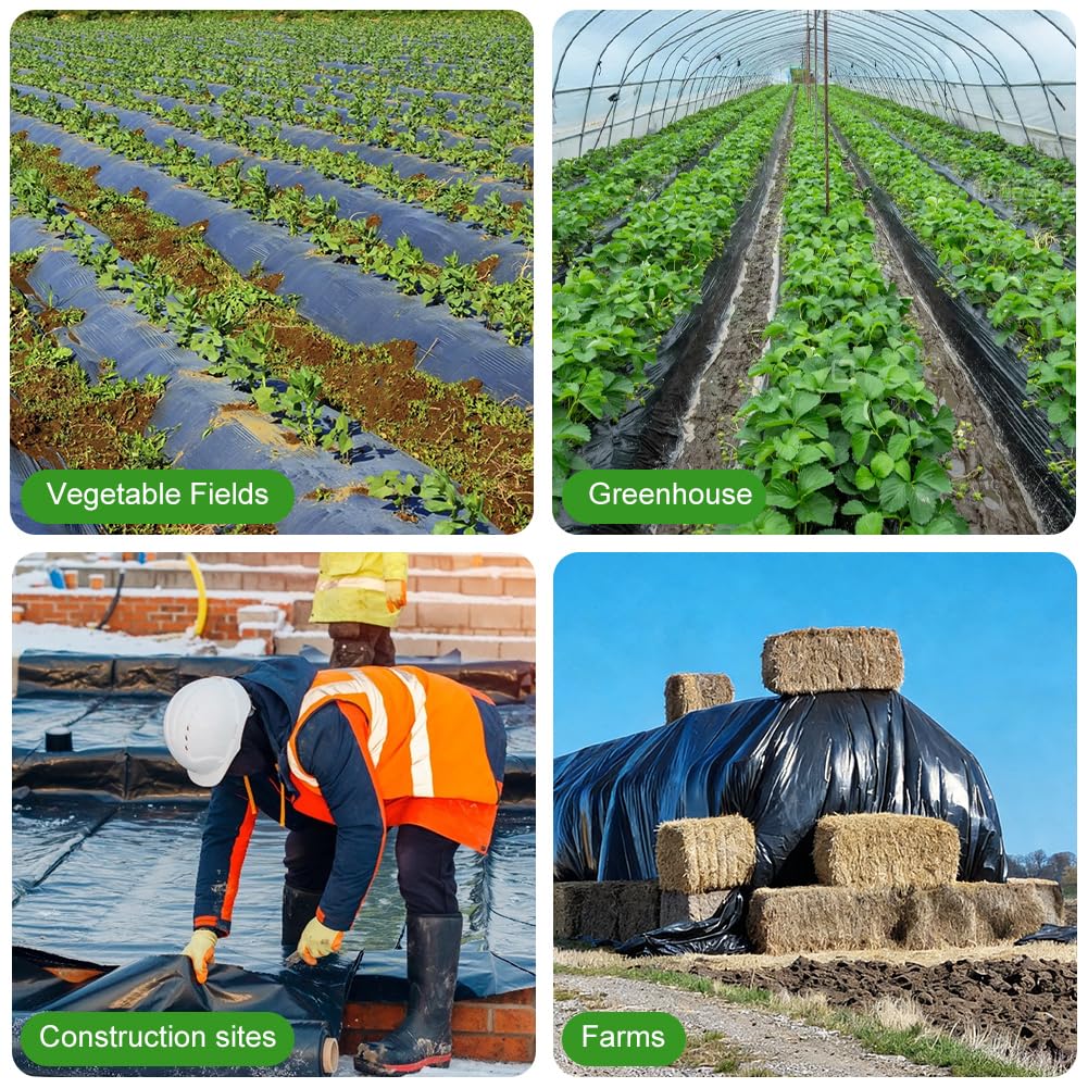 2MX3M Bâche en Polyéthylène Noir, Bâche pour Serre Noir en Polyéthylène, Résistant Couverture de Polytunnel, Membrane Horticol pour Jardinage, Isolation des Bâtiments et Tapis de Sol(80Mu/580G)