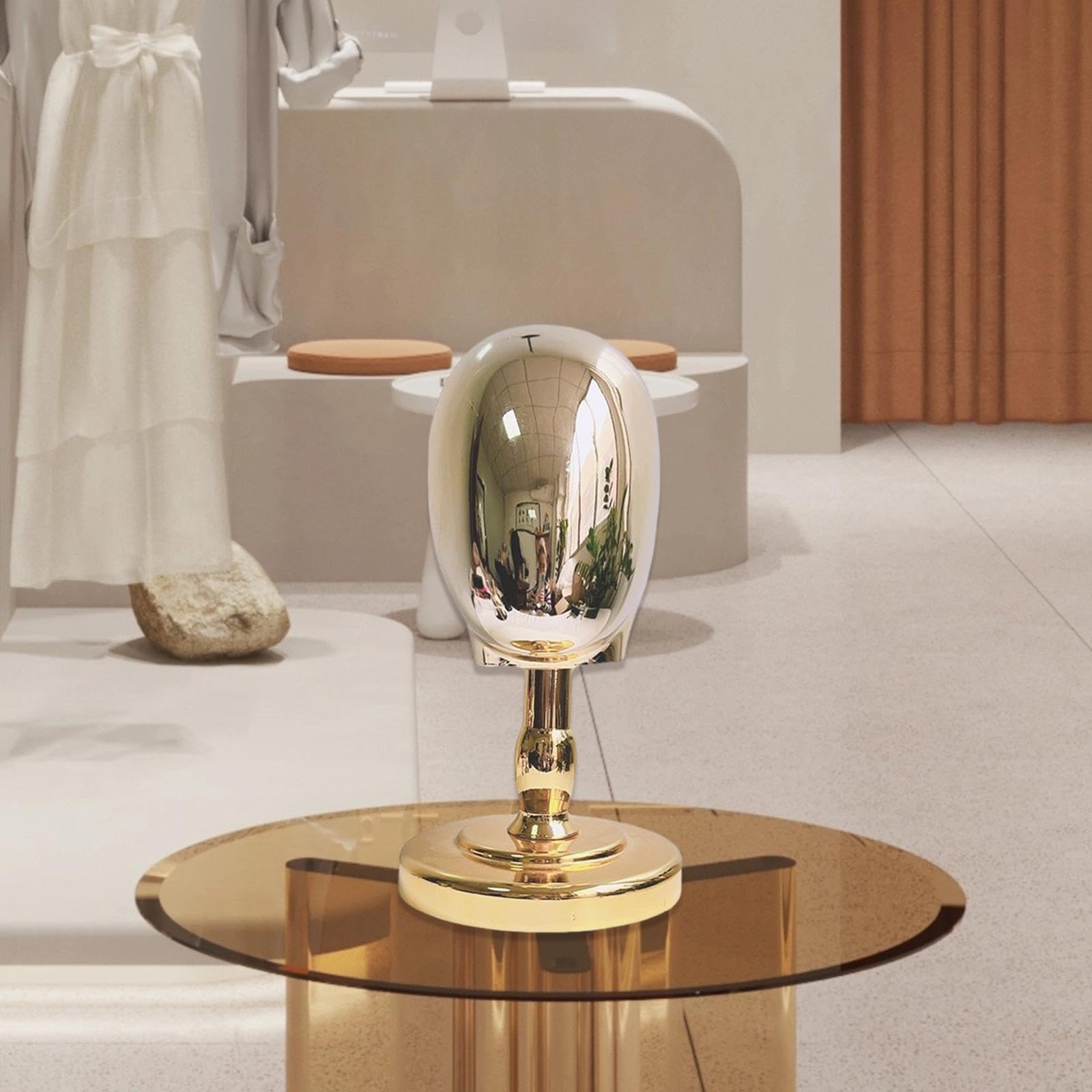 Manichino Testa per Parrucche Stand Cappelli con Base Separabile Realizzato in Pp Adatto a Mostre Donazioni Decorazioni Interne, oro