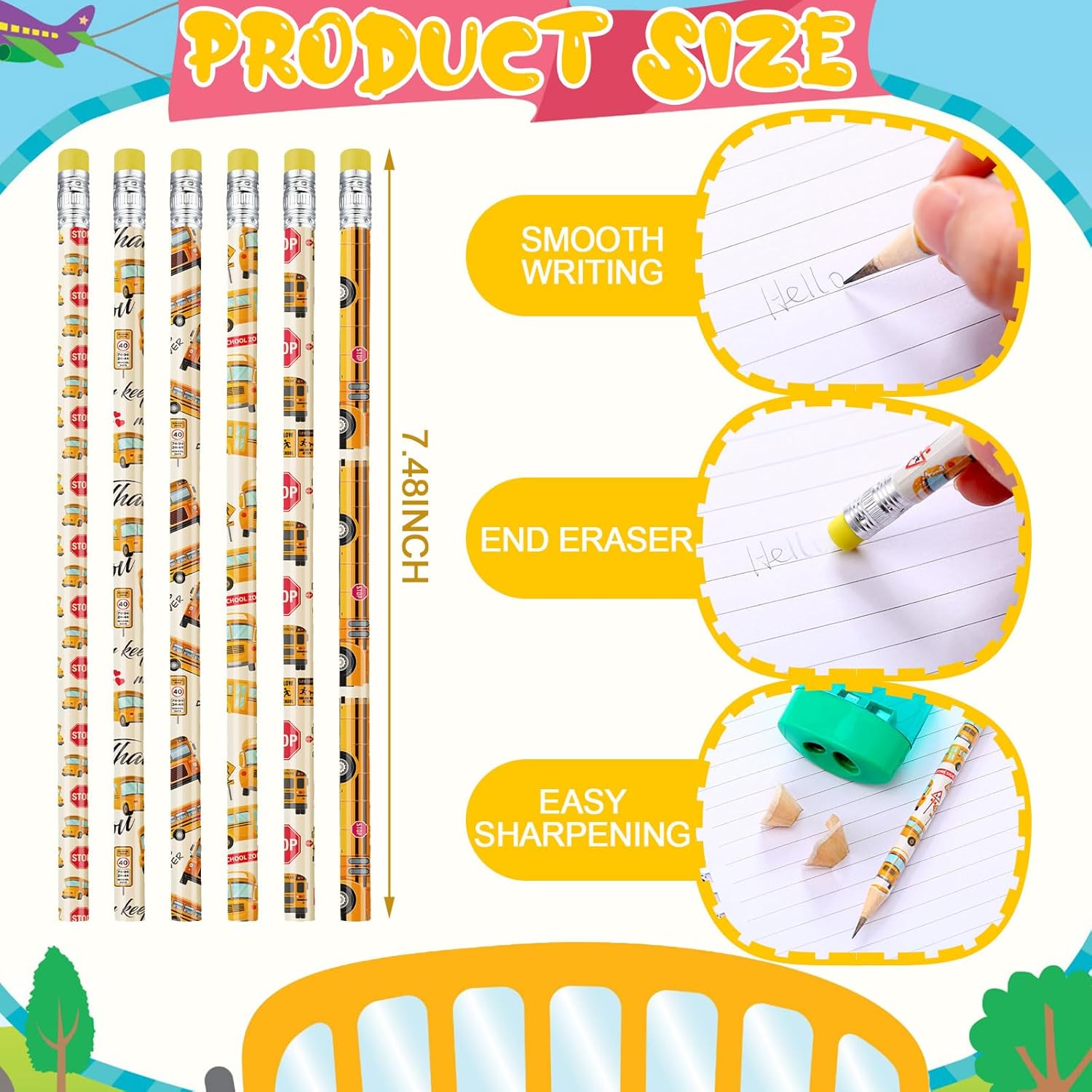 Fullhawl 120 Pcs School Bus Driver Gifts Pencils with Erasers Gifts for Bus Appreciation Week Thank You Pencils Essentials for Back to School Men Retired Supplies
