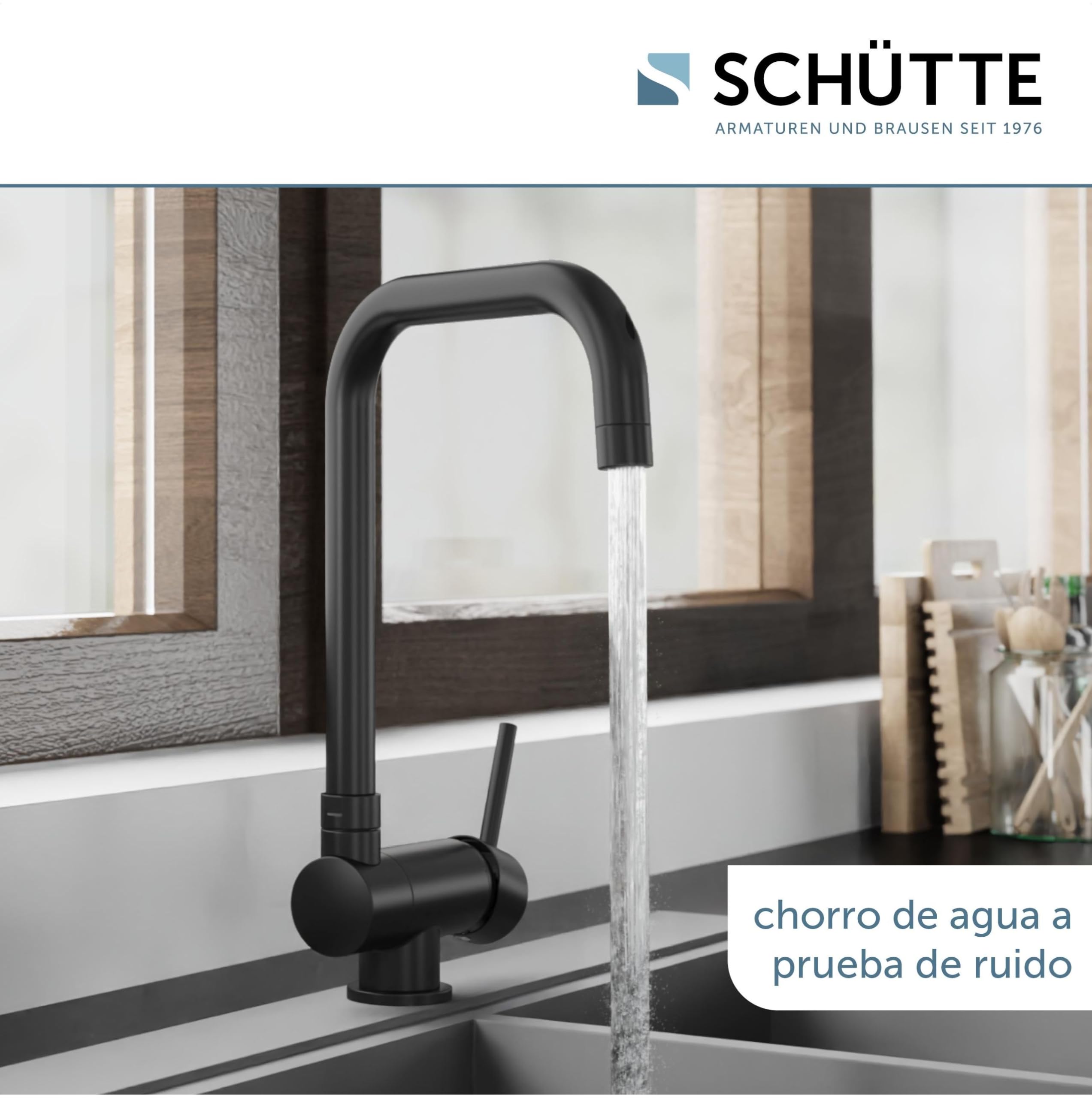 SCHÜTTE 24556 WINDOW - Grifo de cocina para ventana inferior, grifo de fregadero (flexible, plegable, giratorio 360°, monomando, color negro)