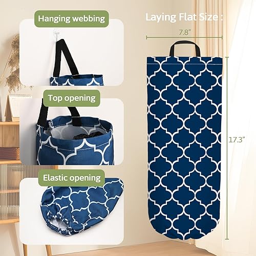 Miniatura 2 de Plastic Bag Holder, 2-Pack Grocery Bag Organizer Holder, Reusable Wall Mounted Shopping BagTrash Bag Storage Dispenser for Home Kitchen Car (Blue