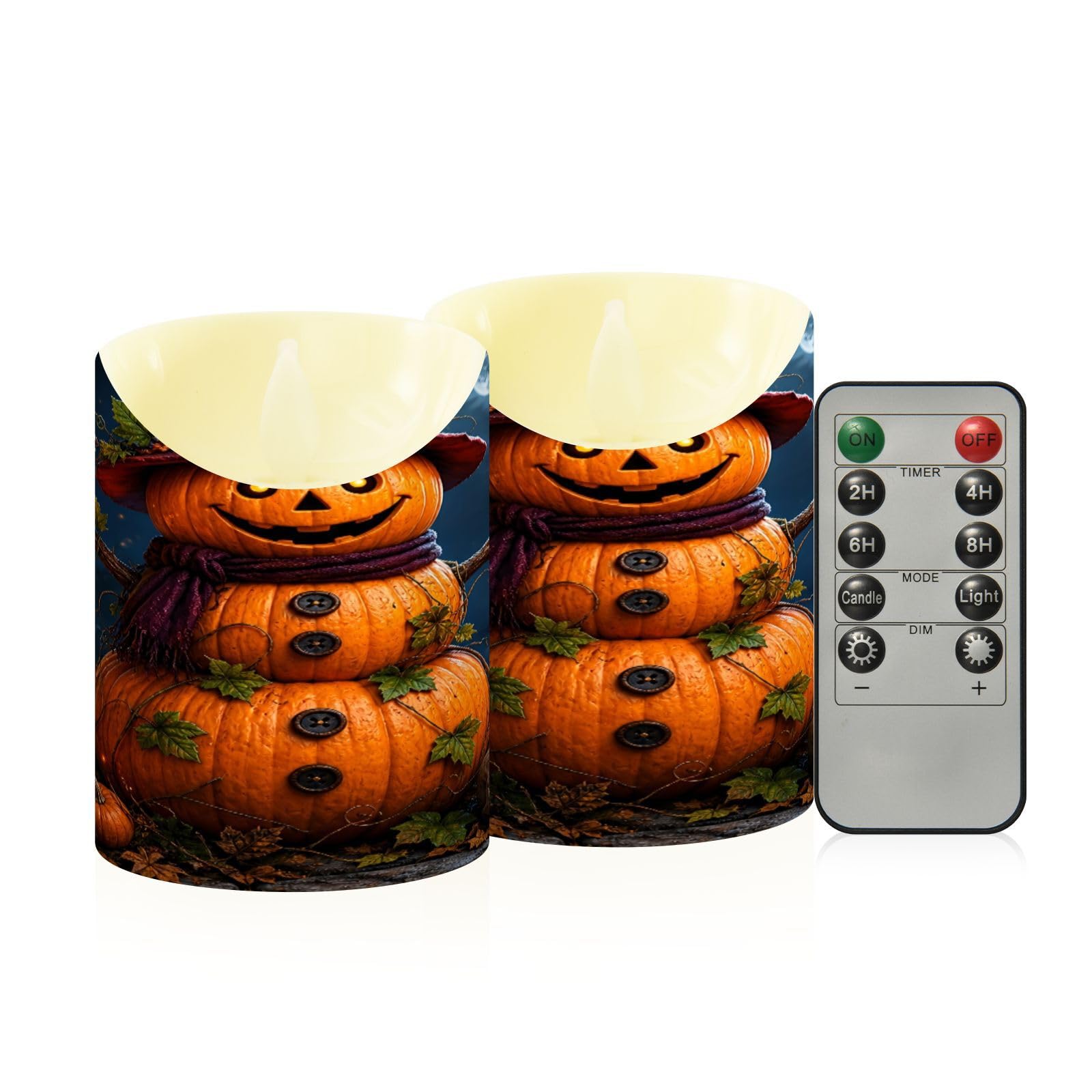 Cgiub Halloween Flameless Candles with Timer 2pcs Battery Operated Flickering Flameless LED Pillar Candles for Holiday Home Wedding Fireplace Decor