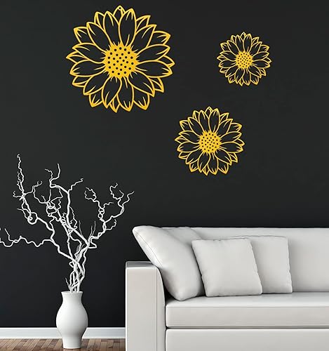 Miniatura 3 de RESACO Decoración de pared de girasol de metal, 3 piezas, flores, arte de pared de metal, girasoles, decoración del hogar para baño, sala de estar,