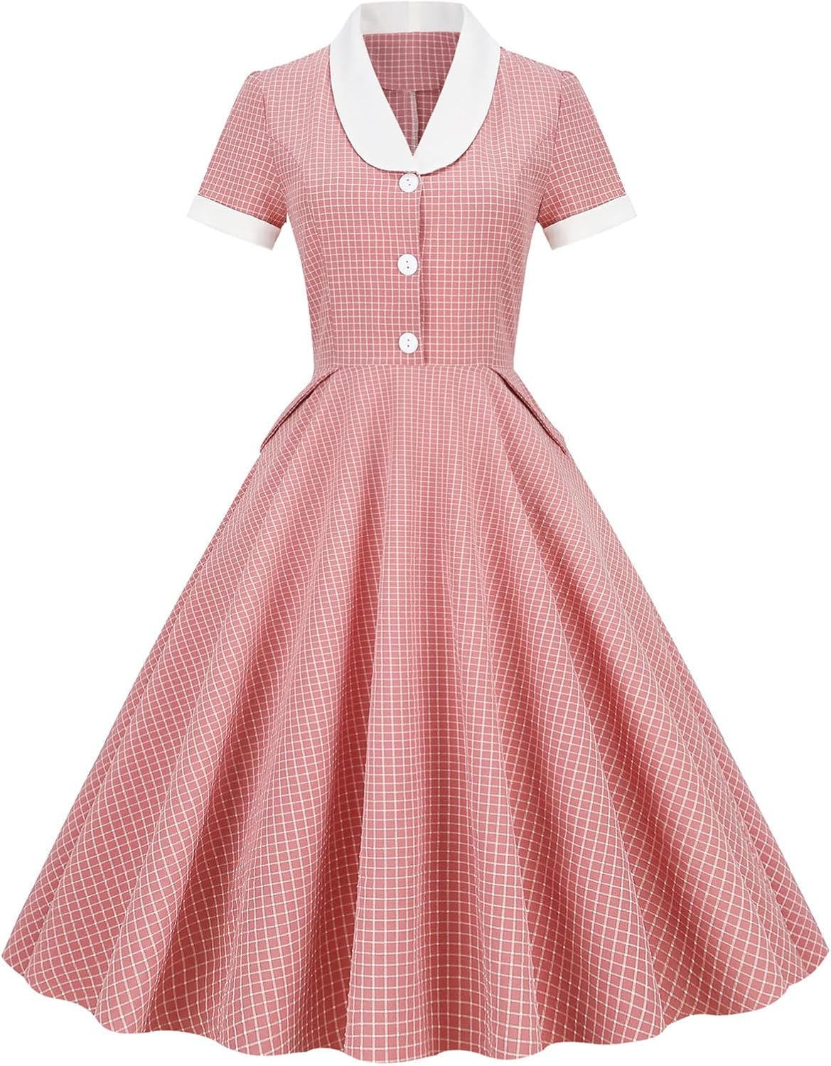 ODIZLI Women's 1950s Retro Dress Short Sleeve Shawl Collar Polka Dot Swing Midi Dress Rockabilly Dresses with Pockets