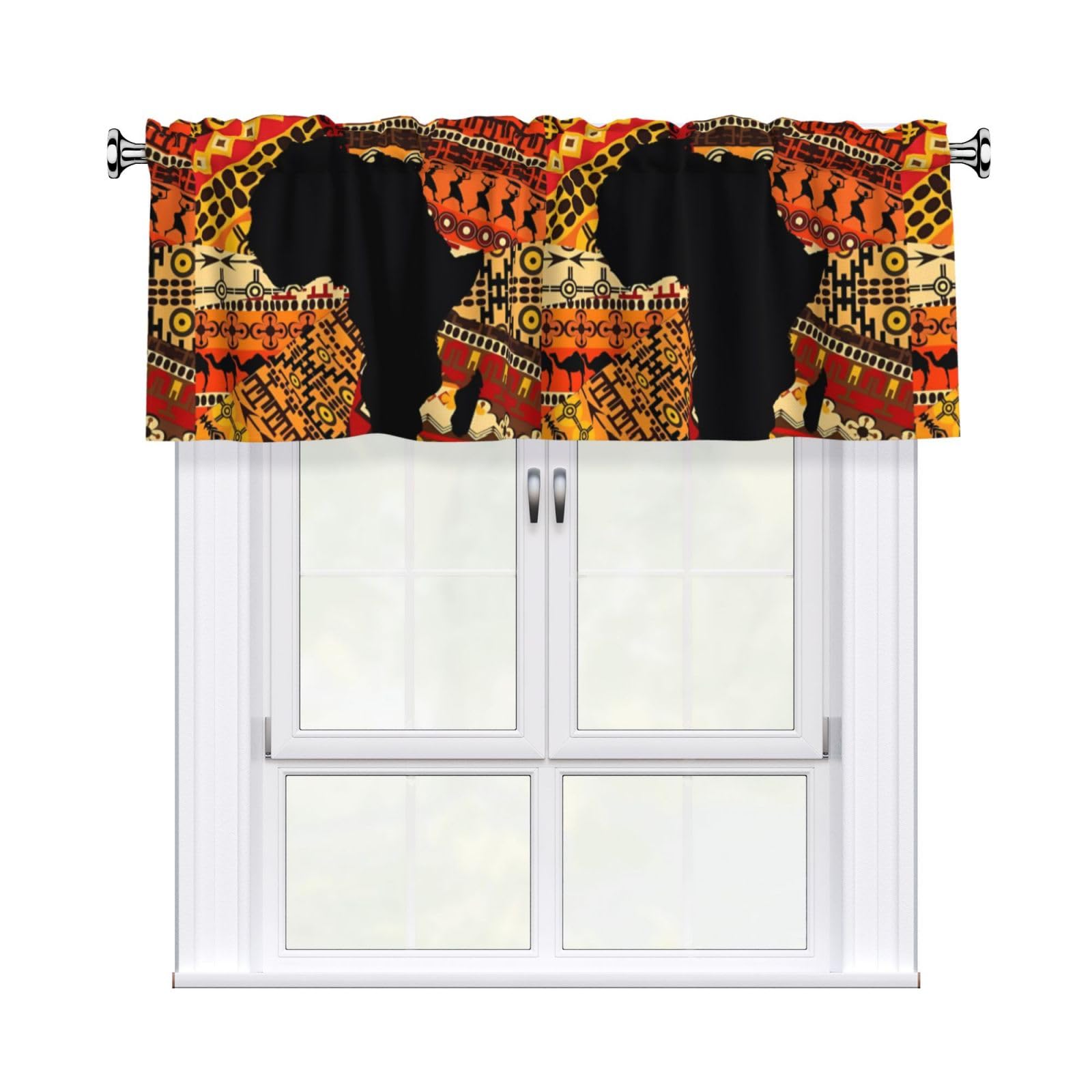 HJFCZH WHJSSF African Map Ethnic Pattern Prints 54x18in Curtain Valance - Peach Skin Polyester Kitchen Cover with Light Filtering Floral & 3" Rod Pocket