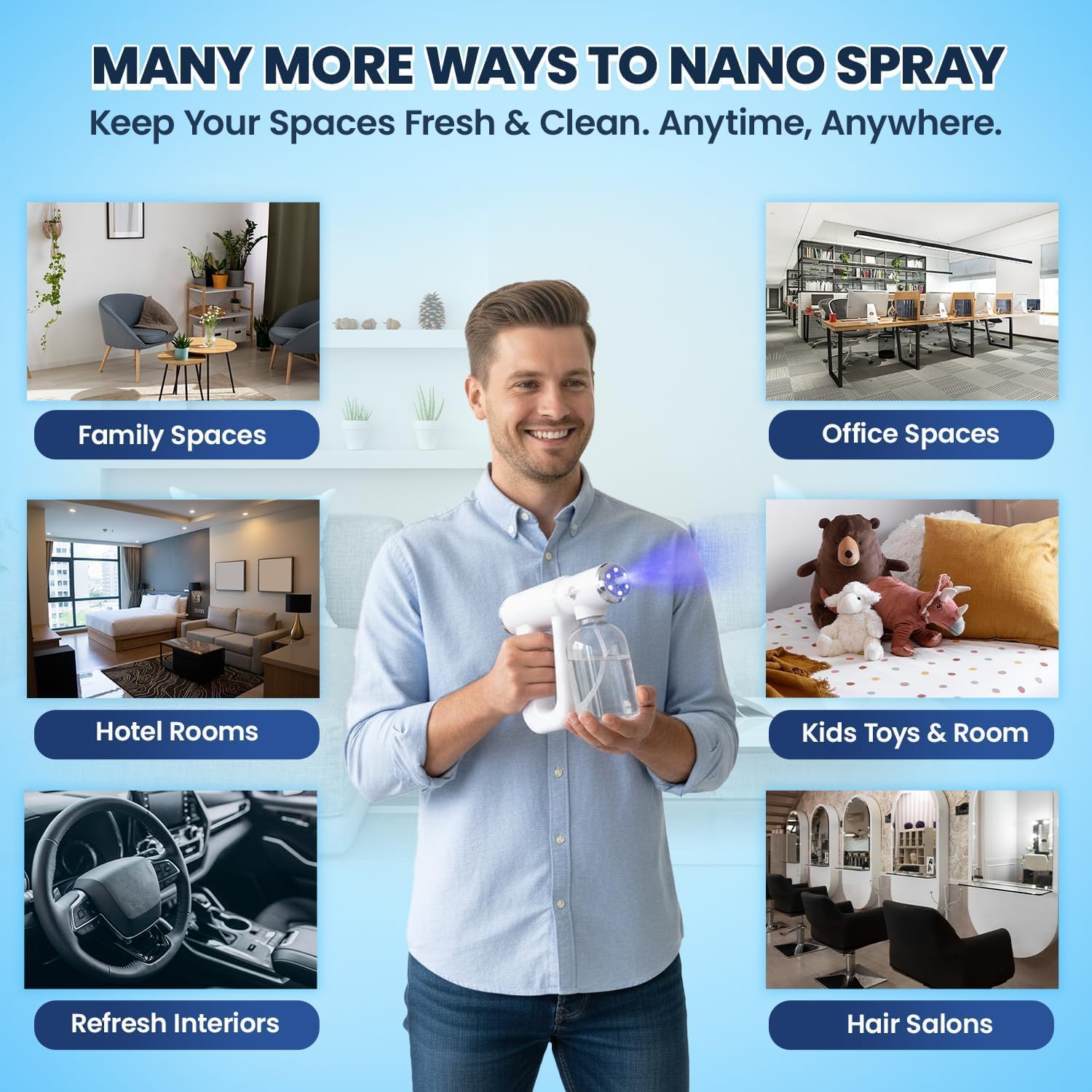 Professional K12 Nano Spray Gun with Blue Light, Atomizer Sprayer & Nano Steam, Cordless & Rechargeable Barber Spray Gun for Fine Mist Sprayer, Handheld & Portable for Home, Salon, Office & Travel Use