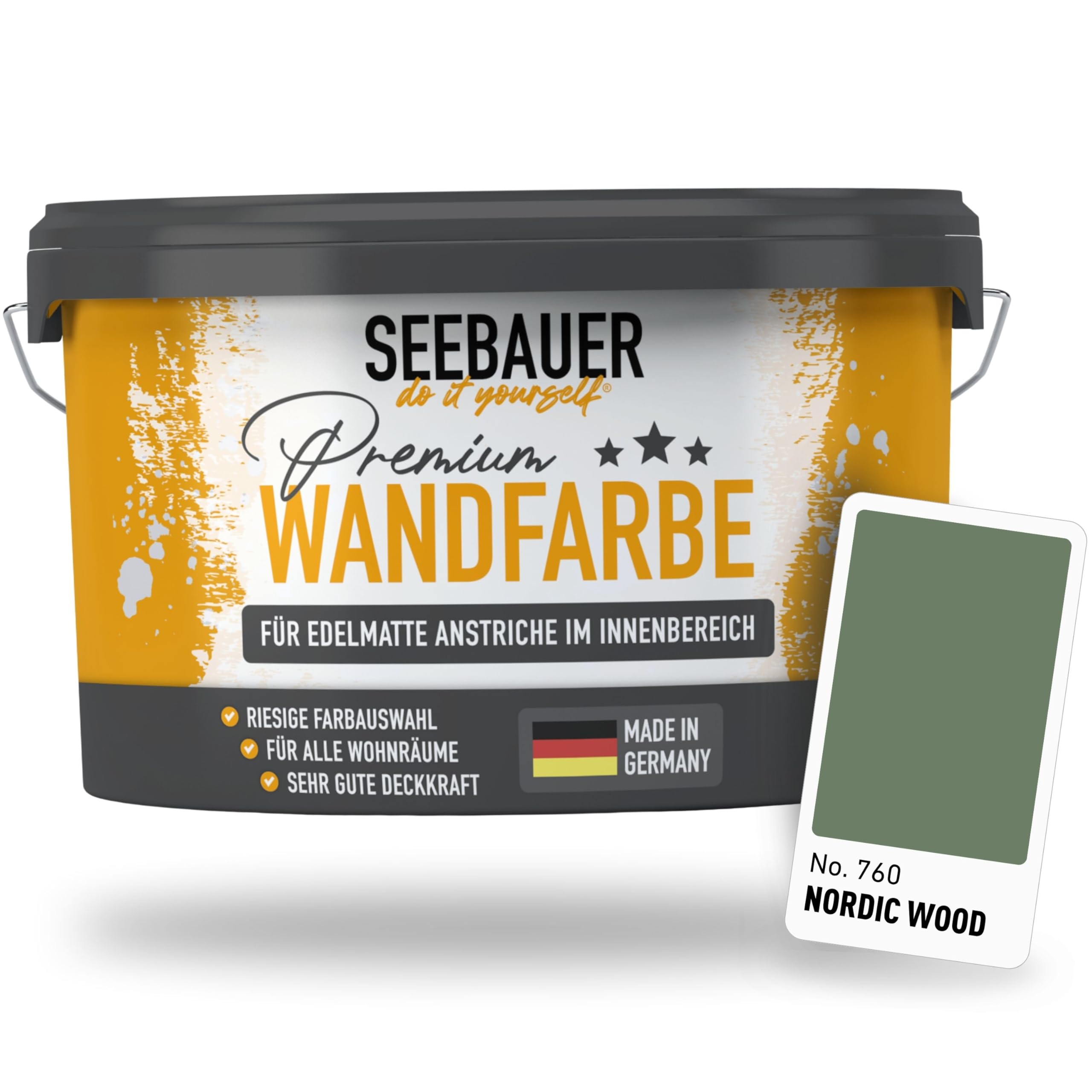 Wandfarbe Grün 2,5L für Innen (No. 760 Nordic Wood) Edelmatte dunkelgrüne Innenfarbe - Grüntöne sehr hohe Deckkraft - Matt, Abwaschbar und Tropffrei