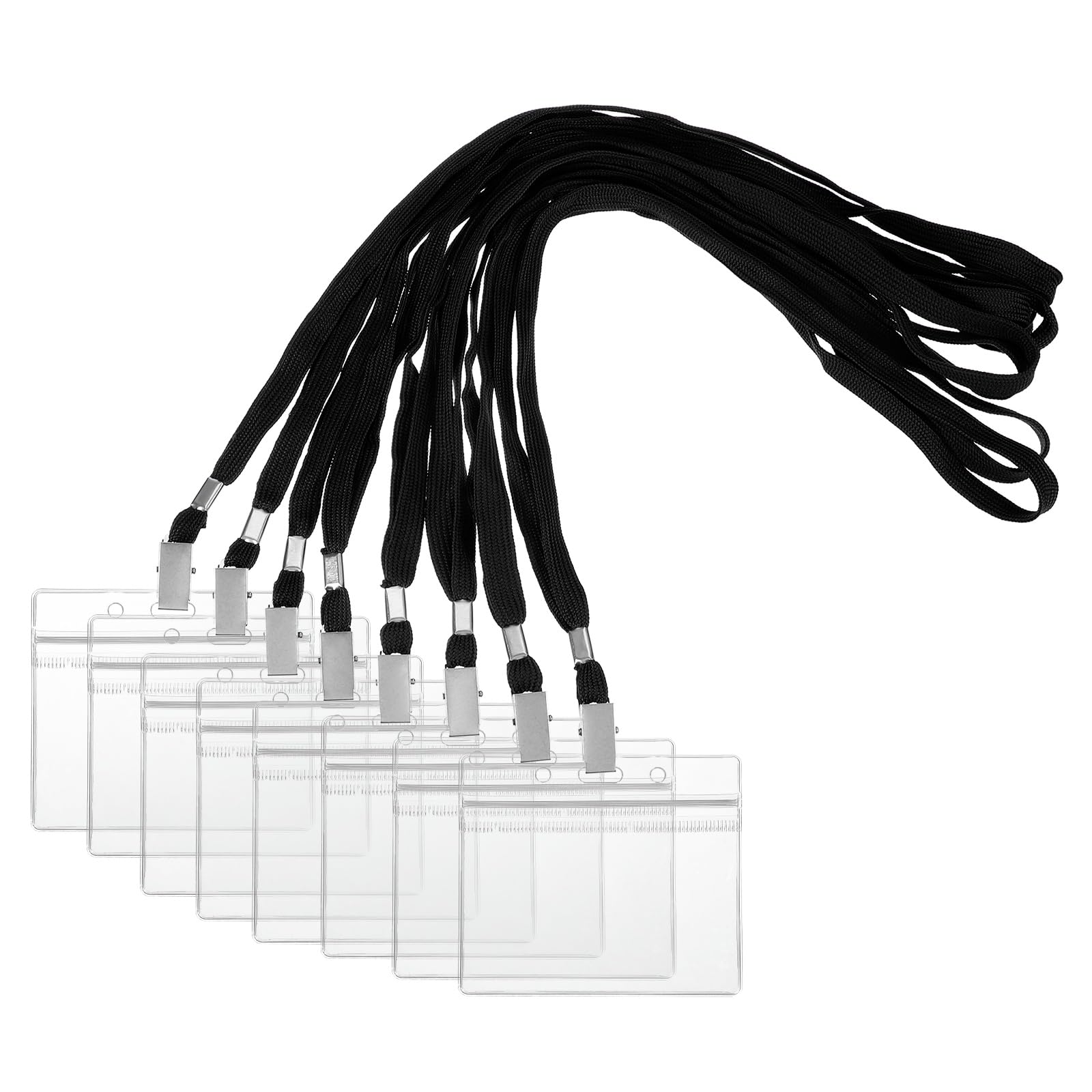 PATIKIL 50 Set Name Tag Holders with Lanyard, Plastic Waterproof Horizontal Badge Holder with Alligator Clip Lanyards for ID Badges Office Teacher Events Meetings, Black(4x2 Inch)