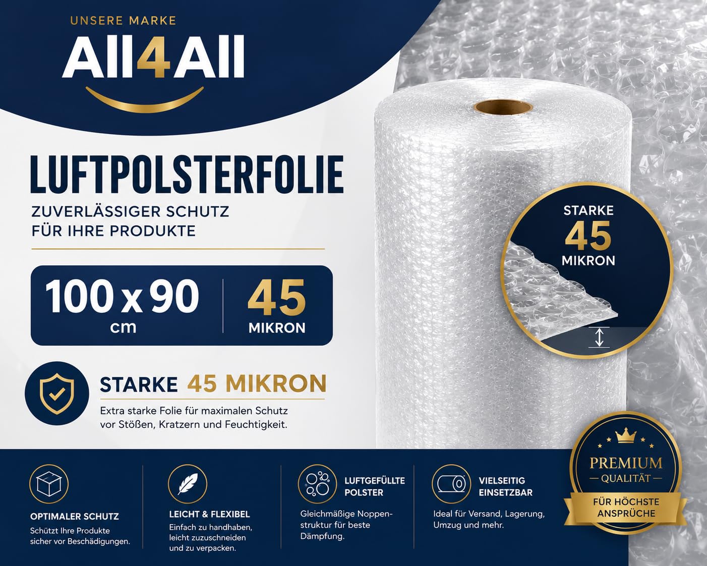 Emballage à bulles All4All - Rouleau d'expédition - Film à bulles en plastique - Film à bulles - Grand film à bulles - 100x90 cm - 1 pack