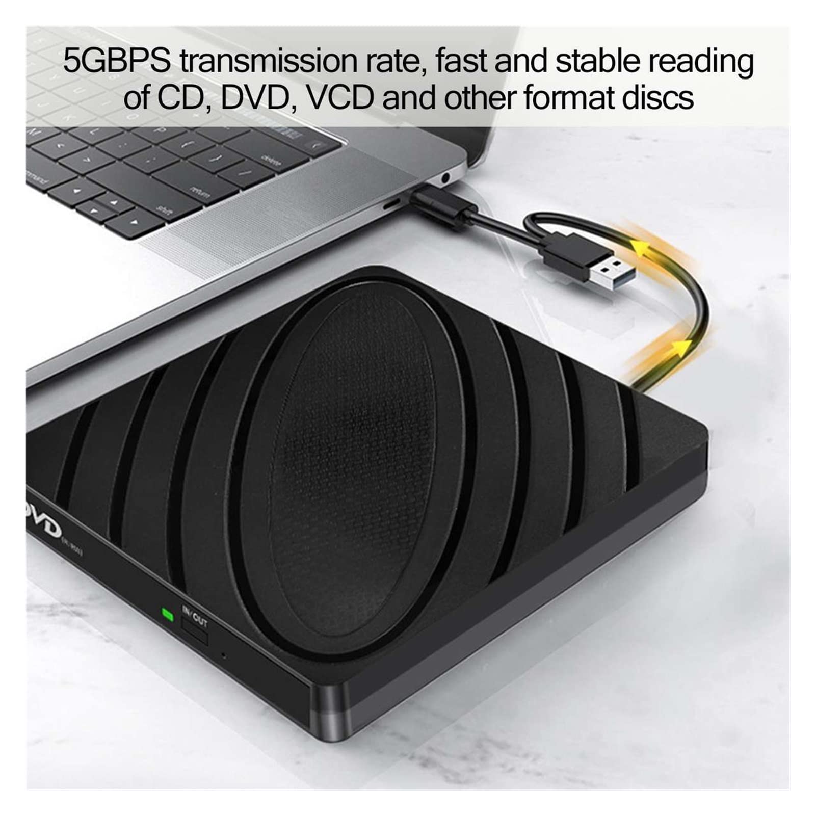 Externe DVD-RW Lecteur de rédacteur USB 3.0 & Taper C DVD Conduire, CD Le Joueur de l'enregistreur à Lecture à Grande Vitesse sans Lecteur de brûleur à Haut débit